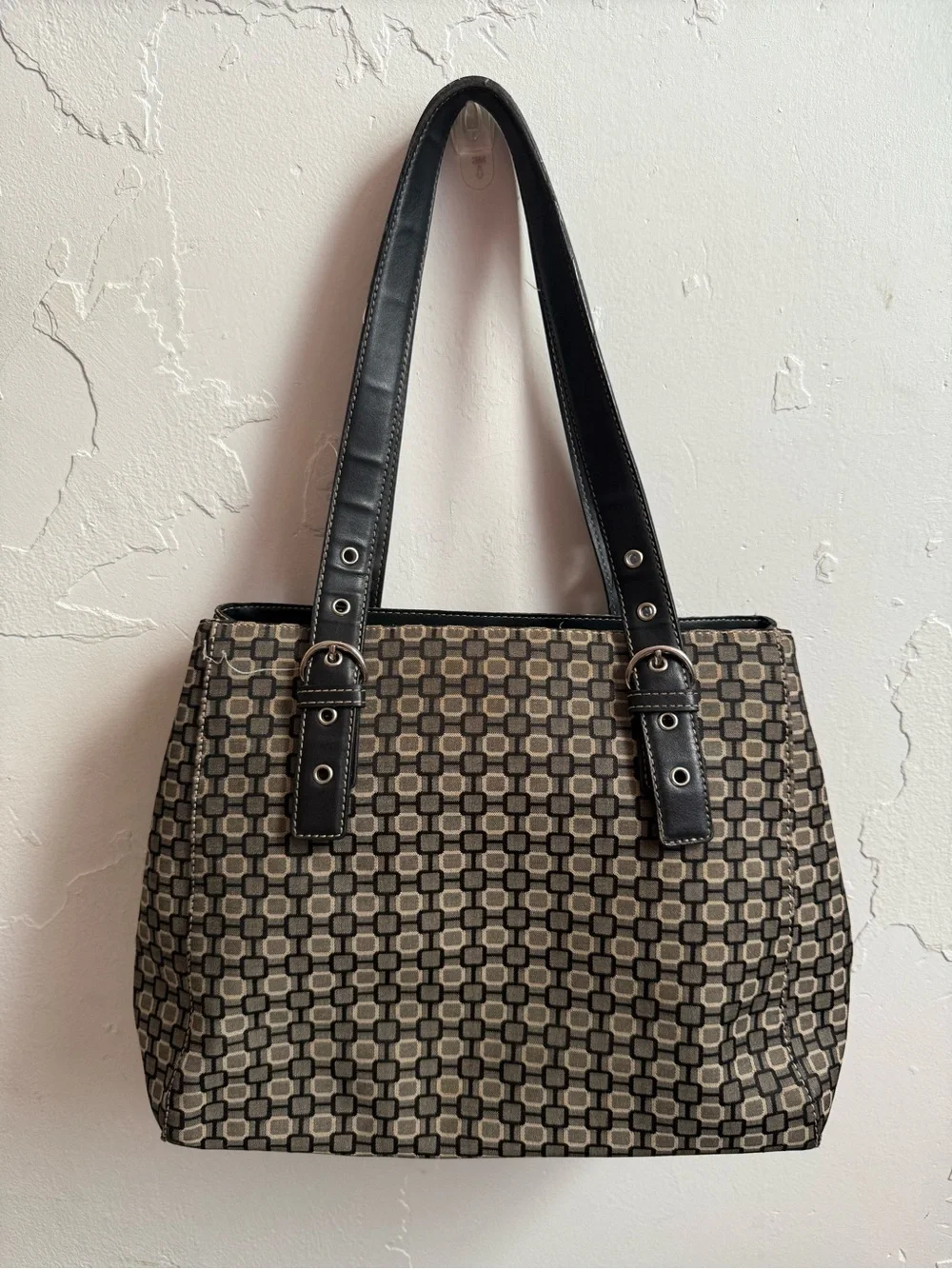 Nine West Black and Tan Patterned Hobo Tote
